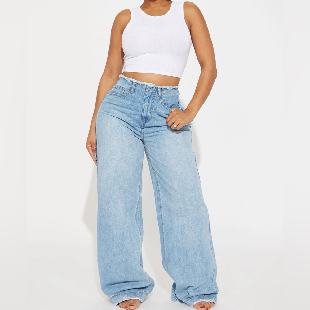 Fashion Nova “in your dreams” cut off waistband baggy jeans